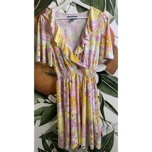 Modcloth Medium Floral Surplice Short Sleeve Dress